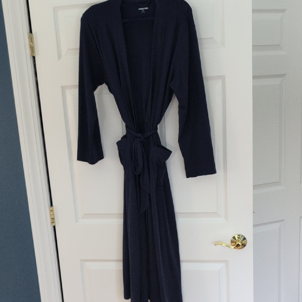 Lands' End Navy Long Women's Robe with Tie Waist